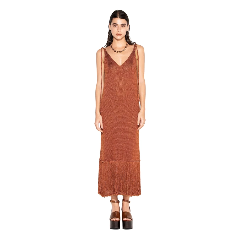 Akep Women's Orange Knitted Dresses, L, Abiti Viscosa