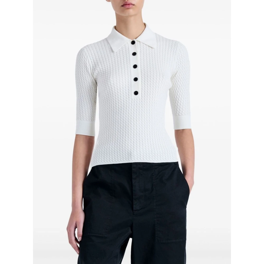 Proenza Schouler Micro Cable Gebreide Poloshirt White Dames