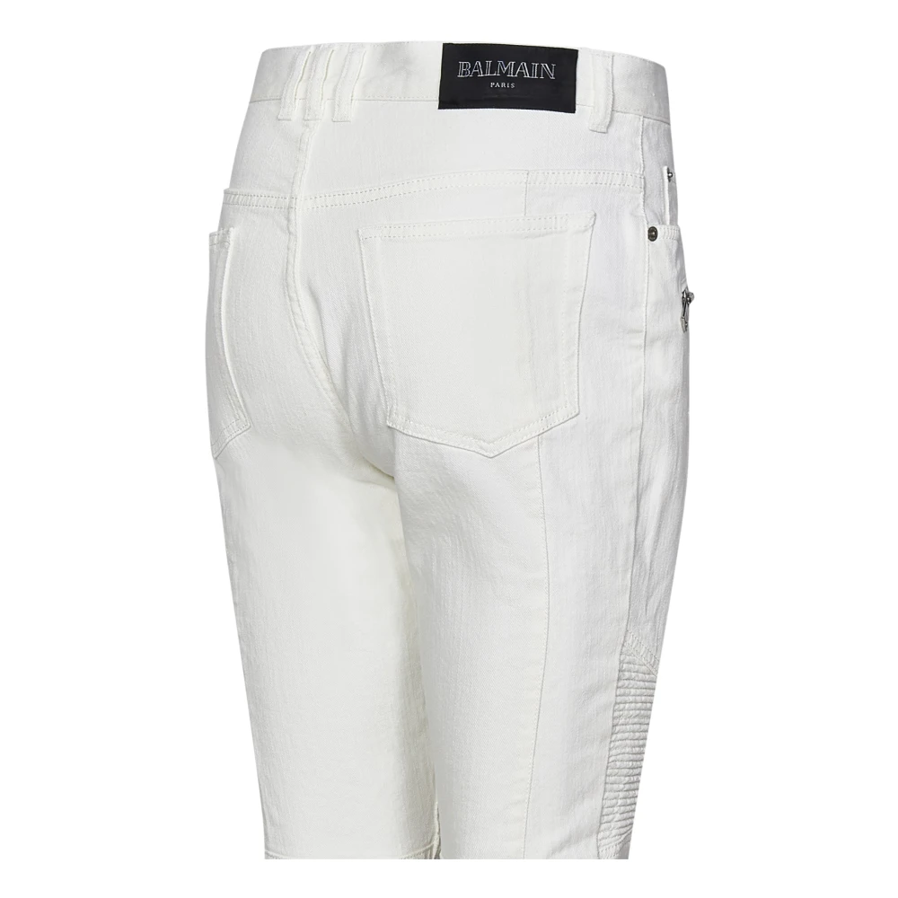 Balmain Witte Slim Fit Biker Jeans White Heren