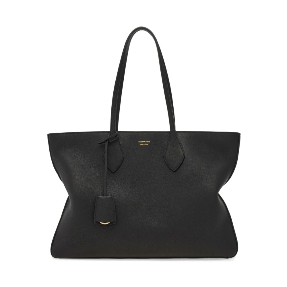 Salvatore Ferragamo Gestructureerde Leren Zwarte Handtas Black Dames