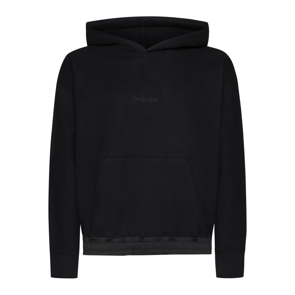 Saint Laurent Zwarte katoenen hoodie met geborduurd logo Black Heren