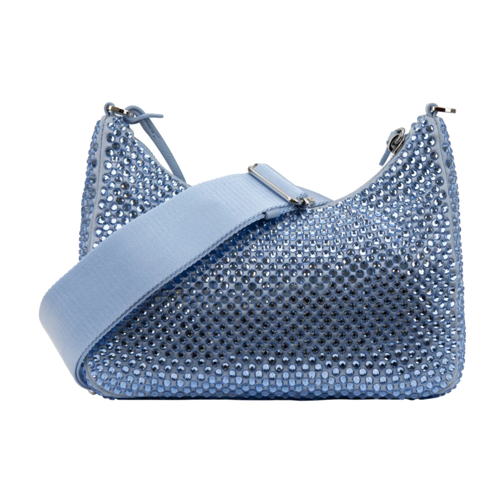 Prada Schoudertas met strass en Saffiano-leer Blue Dames