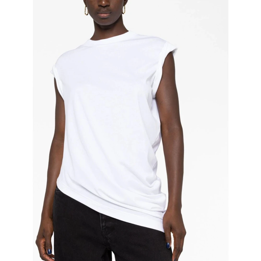 alexander mcqueen Asymmetrisch katoenen T-shirt met gedrapeerd ontwerp White Dames