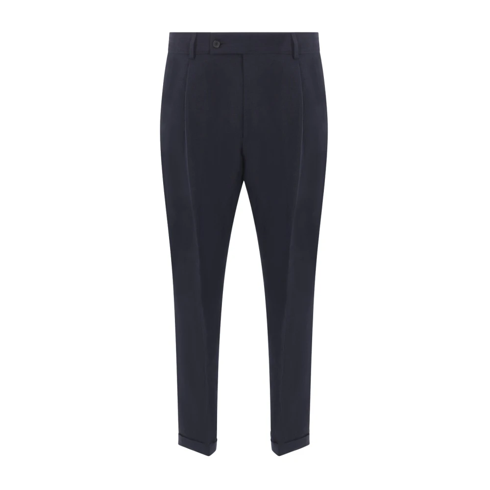 Caruso Blauwe Linnen Regular-Fit Broek Blue Heren