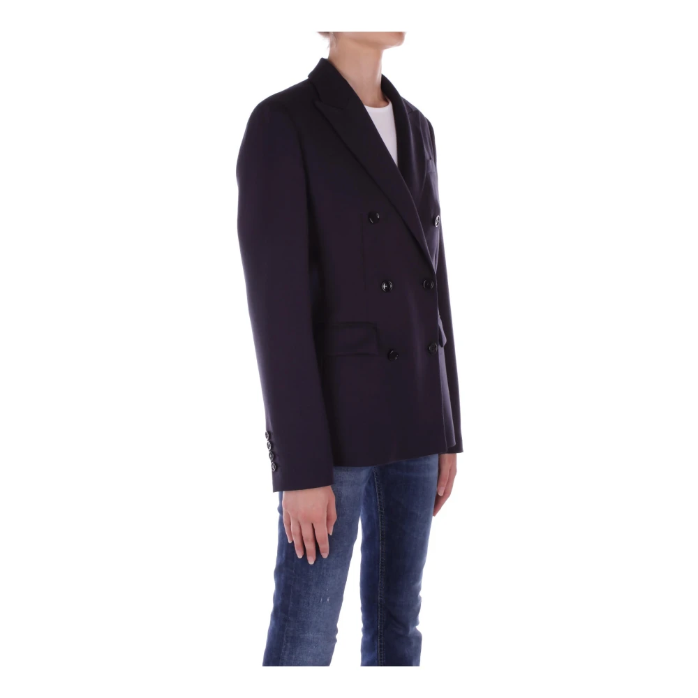 Dondup Blauwe Logo Achter Dubbelbreasted Jas Blue Dames