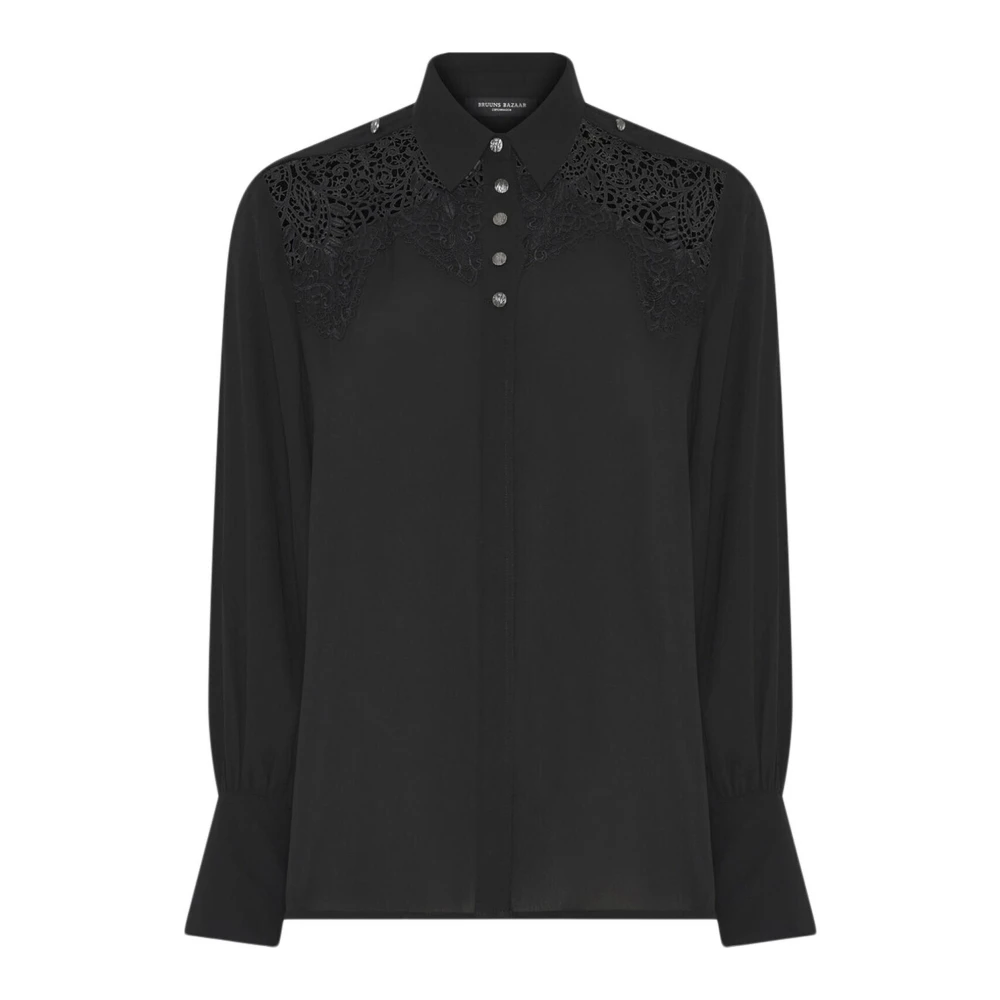 Bruuns Bazaar Elegant Zwarte Blouse met Borduurdetails Black Dames