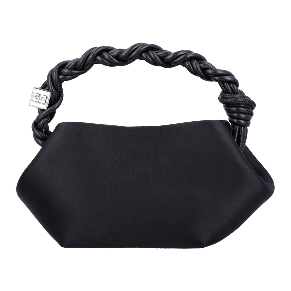 Ganni Zwarte Satijnen Handtas met Kristaldetails Black Dames