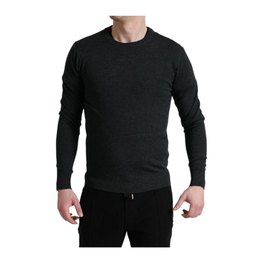 Dolce & Gabbana , Round-Neck Knitwear, Male, Gray, S, Round Neck Pullover Jumper - Image 3