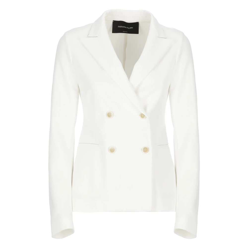 Fabiana Filippi Witte Double-Breasted Blazer met Peak Revers White Dames