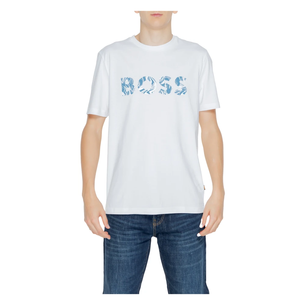 Hugo Boss Wit Katoenen Bedrukt T-shirt Mannen White Heren