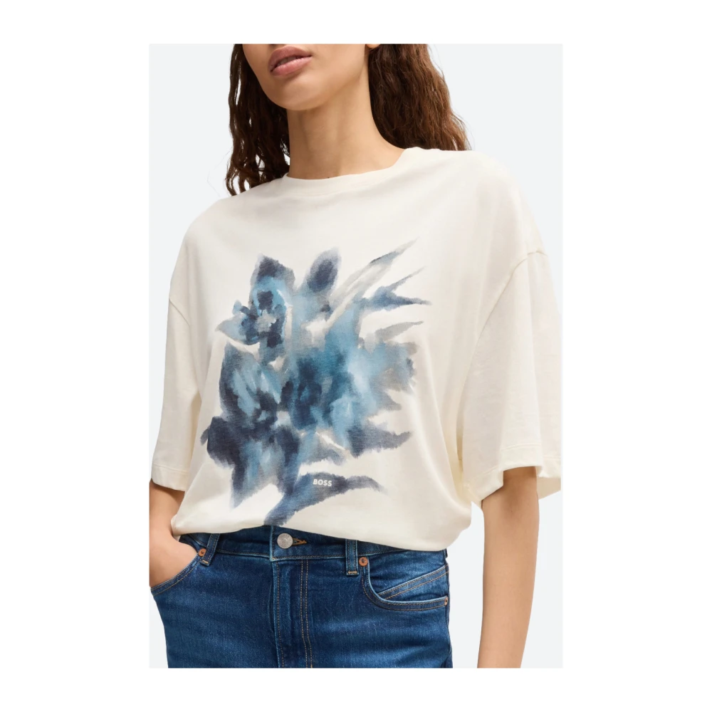 Hugo Boss Gedrukt Katoen Oversized T-shirt White Dames