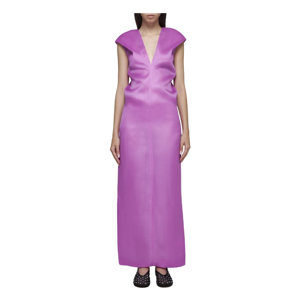 Khaite Orchidee Roze Zijden V-Hals Jurk Purple Dames