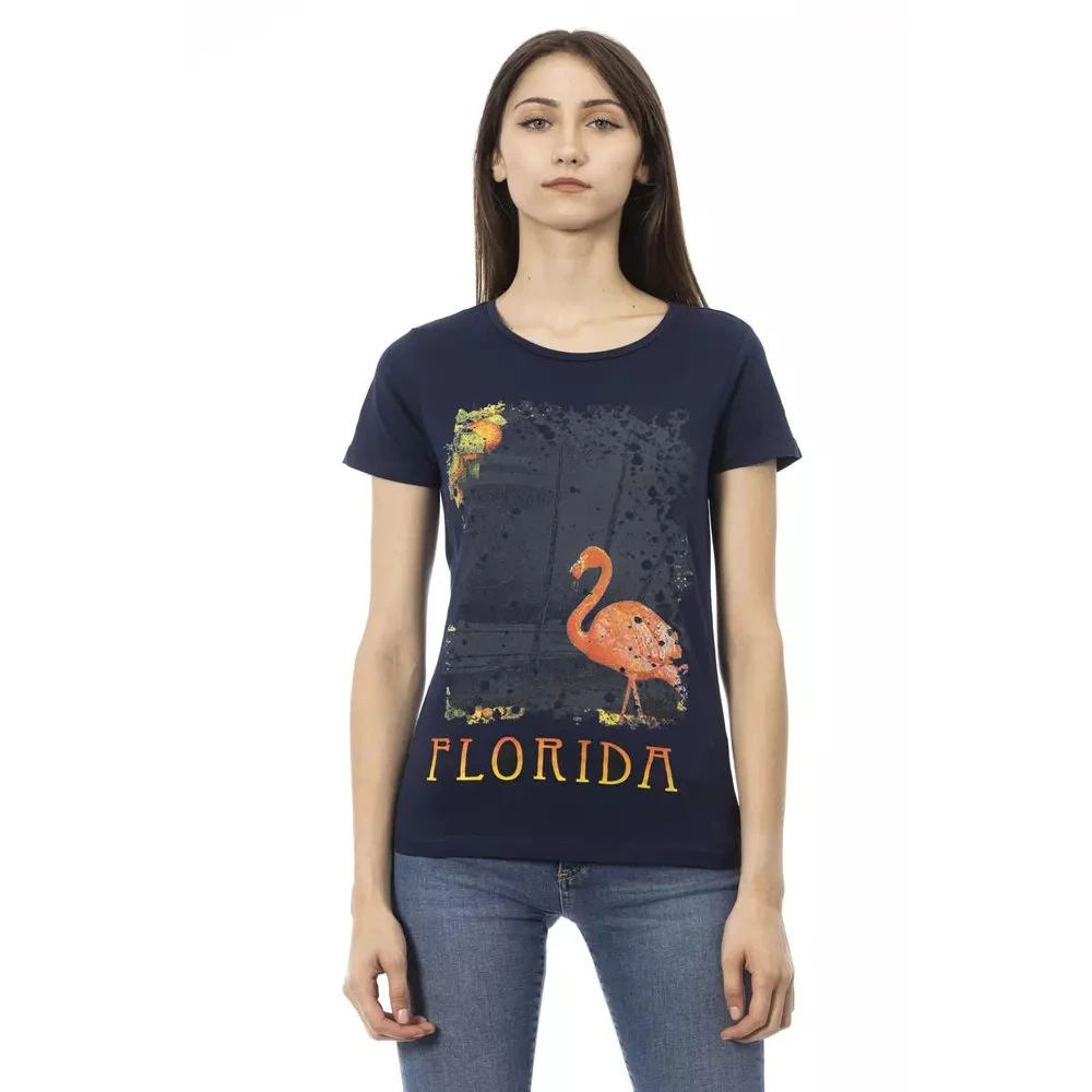 Trussardi Vrouw Blauw Stijlvol T-Shirt Met Korte Mouwen En Frontprint