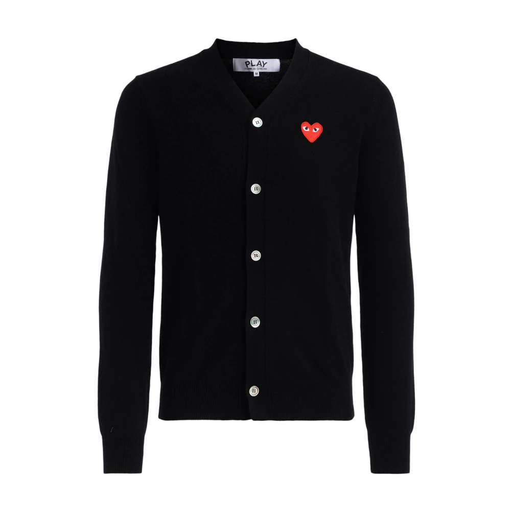 Comme des Garçons Play Svart Hjärta Cardigan V-ringad Knappstängning Black, Herr