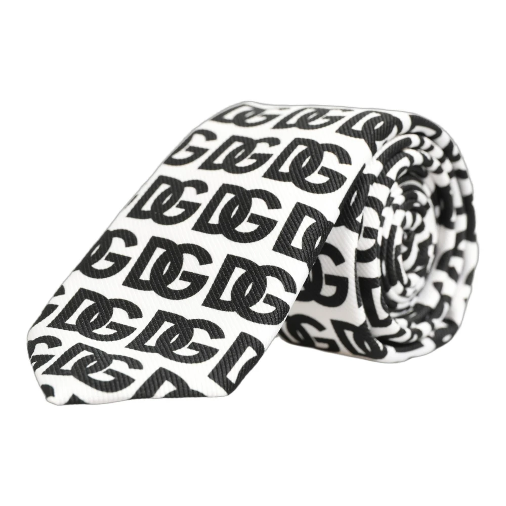 Dolce & Gabbana , Ties, Male, White, One Size, Logo Monogram Wide Adjustable Necktie