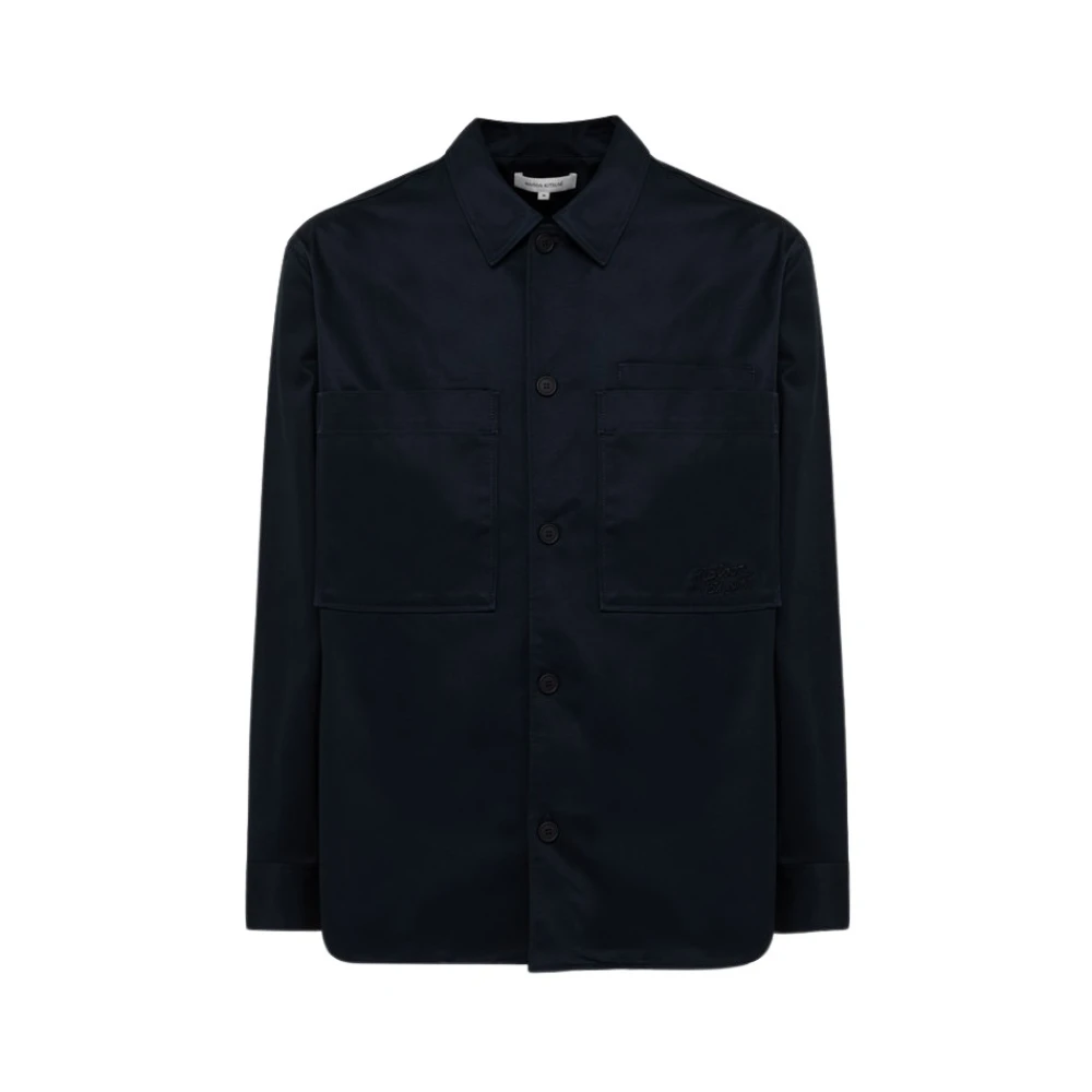 Maison Kitsuné Overshirt in effen zware katoen Blue Heren