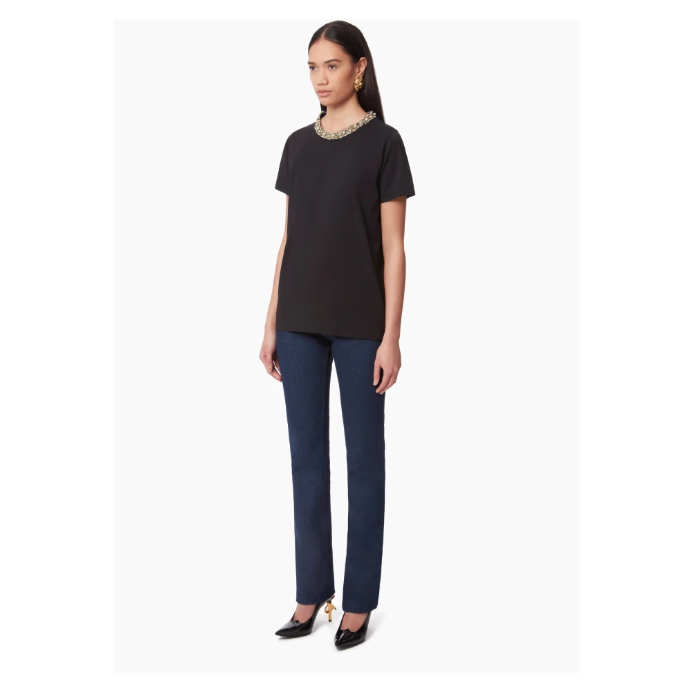 Nina Ricci Zwart Beaded Neckline T-Shirt Black Dames