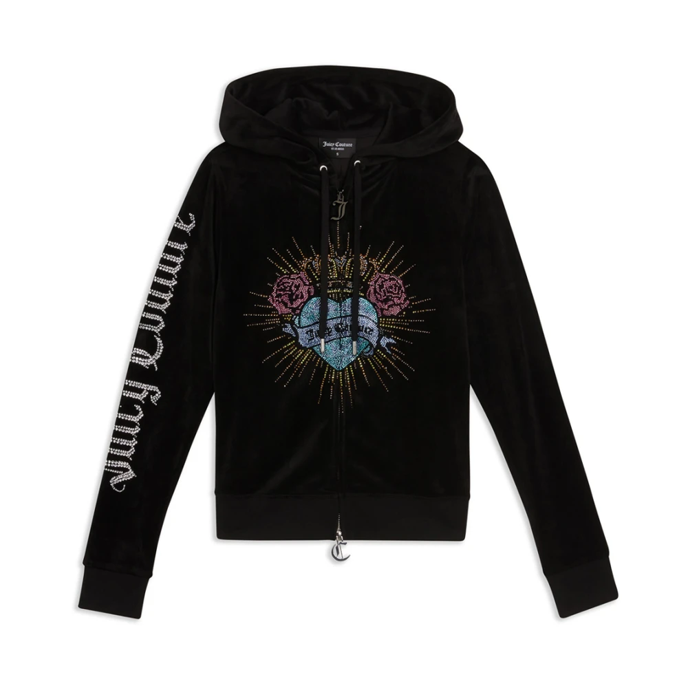 Juicy Couture Svart Sammet Zip Hoodie med Sacred Heart Black, Dam