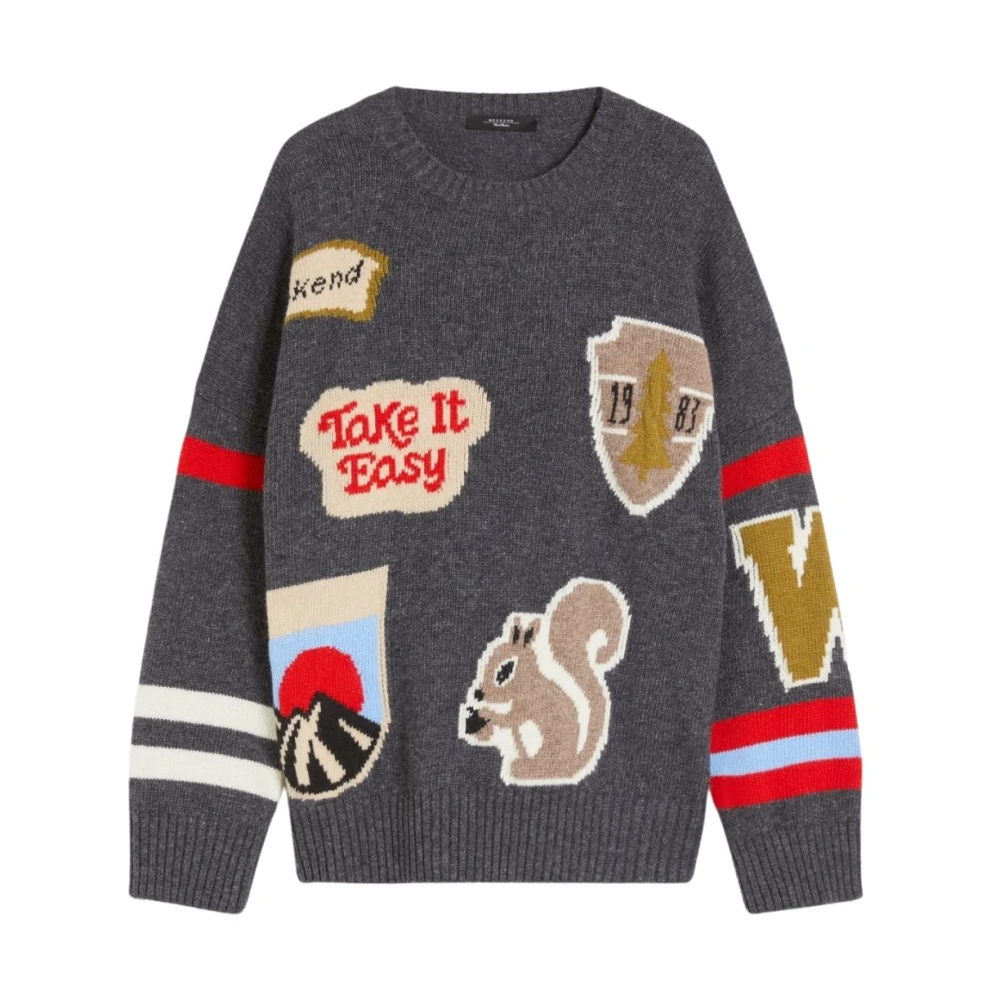 Max Mara Weekend Gezellige Winter Gebreide Trui Gray Dames