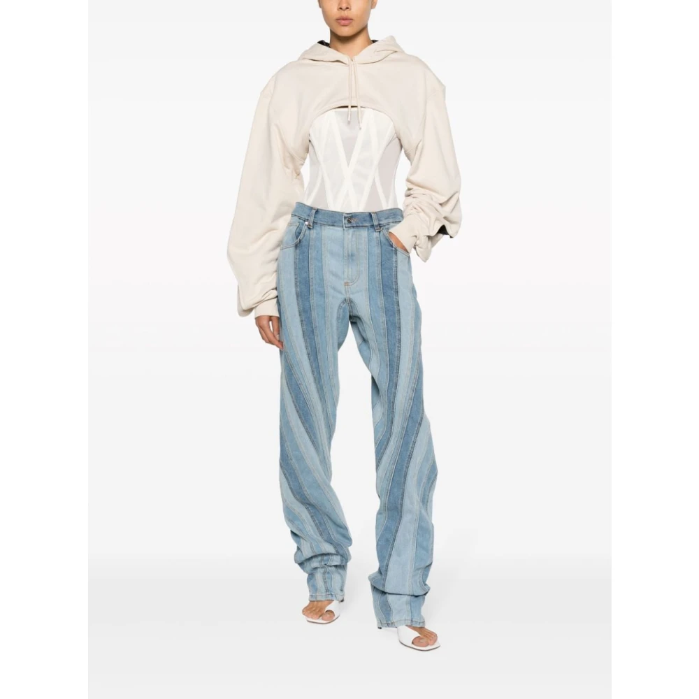 Mugler Blauwe Spiral Straight-Leg Jeans Blue Dames
