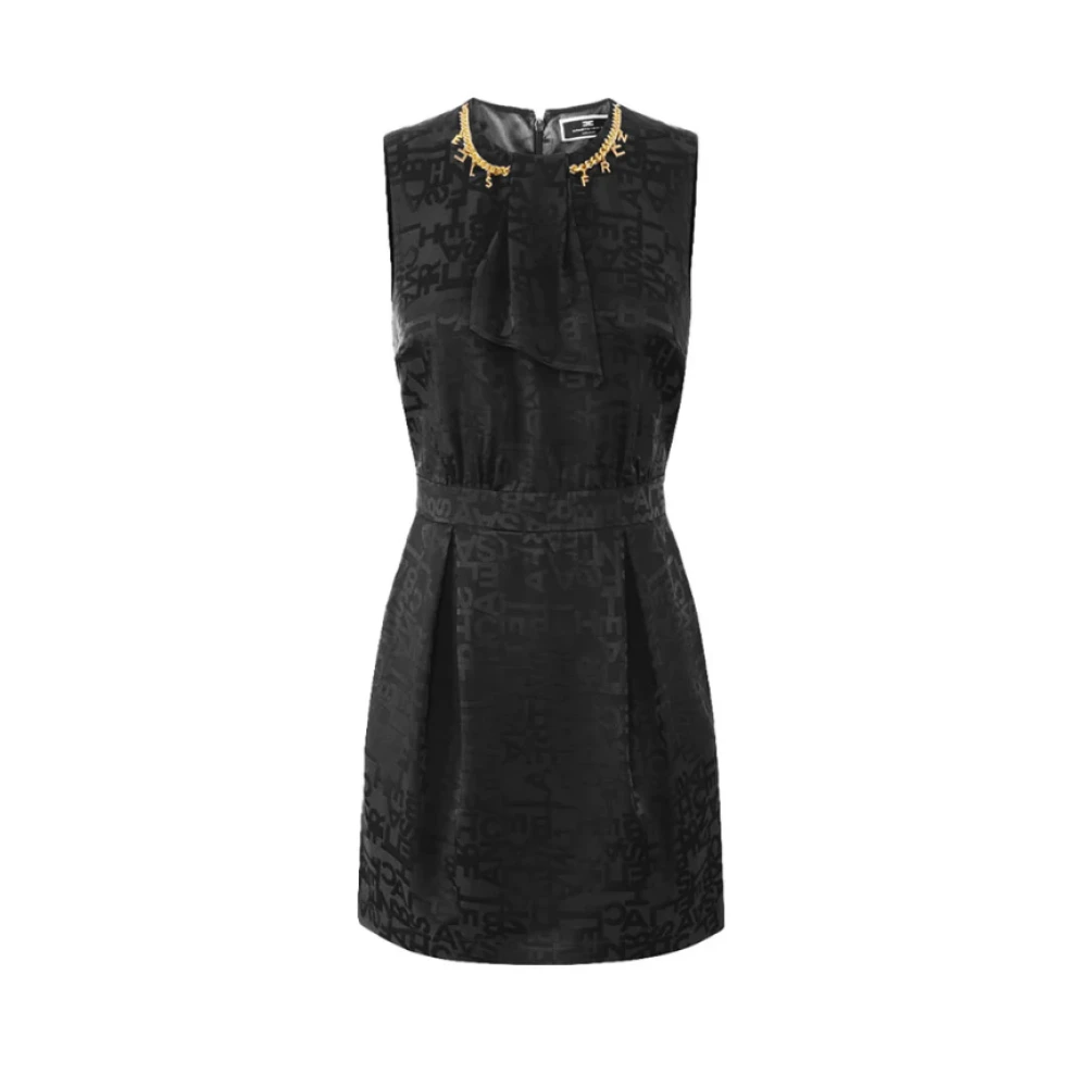 Elisabetta Franchi Zwart Jacquard Mini Jurk Black Dames