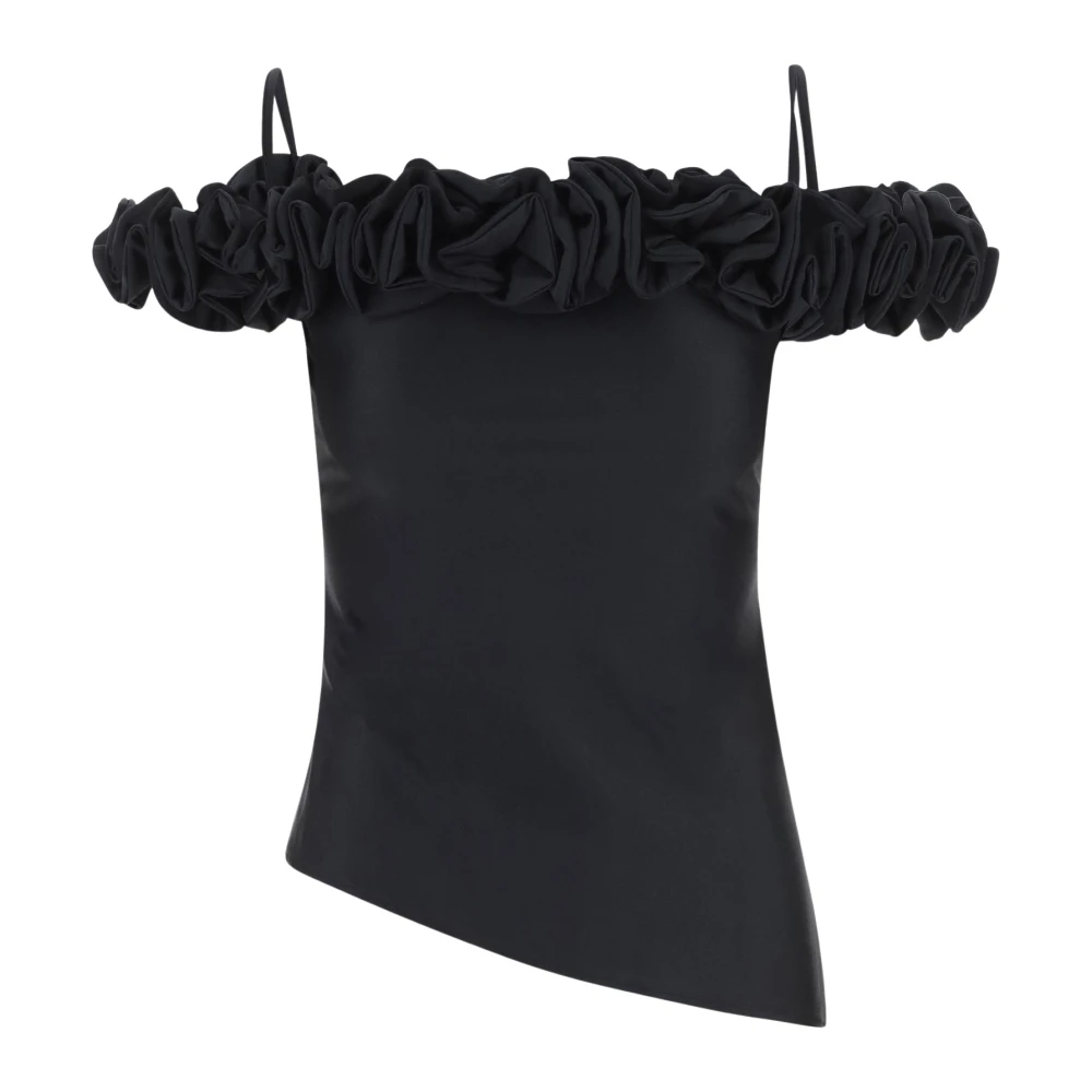 Coperni Women's Black Stretch Jersey Top With Ruffles