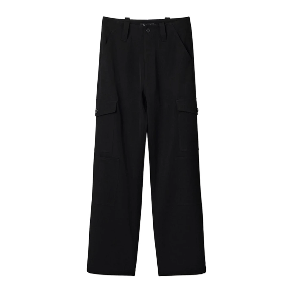 Desigual Women's Black Plain Trousers With Zip And Button Fastening