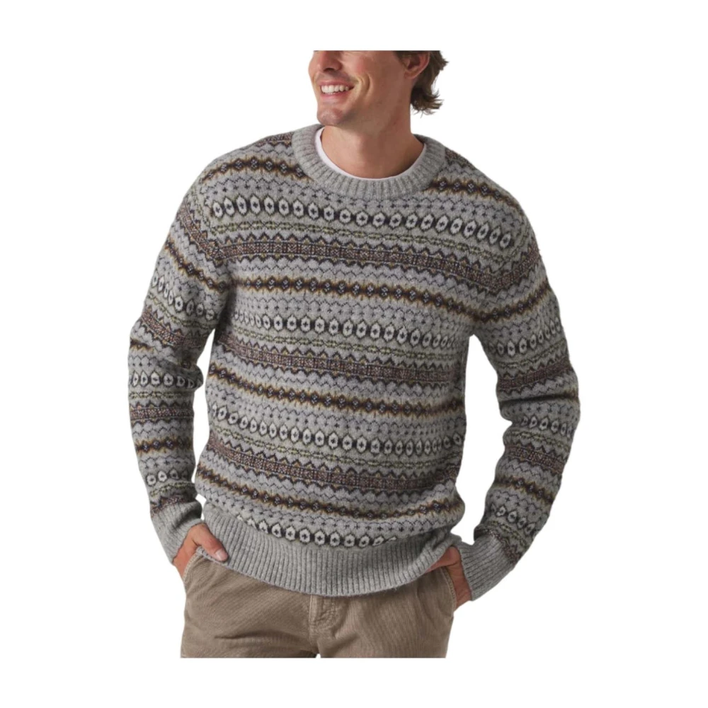 Scotta Men's Gray Round-Neck Knitwear, S, Greca Ethnic Round-Neck Jumper