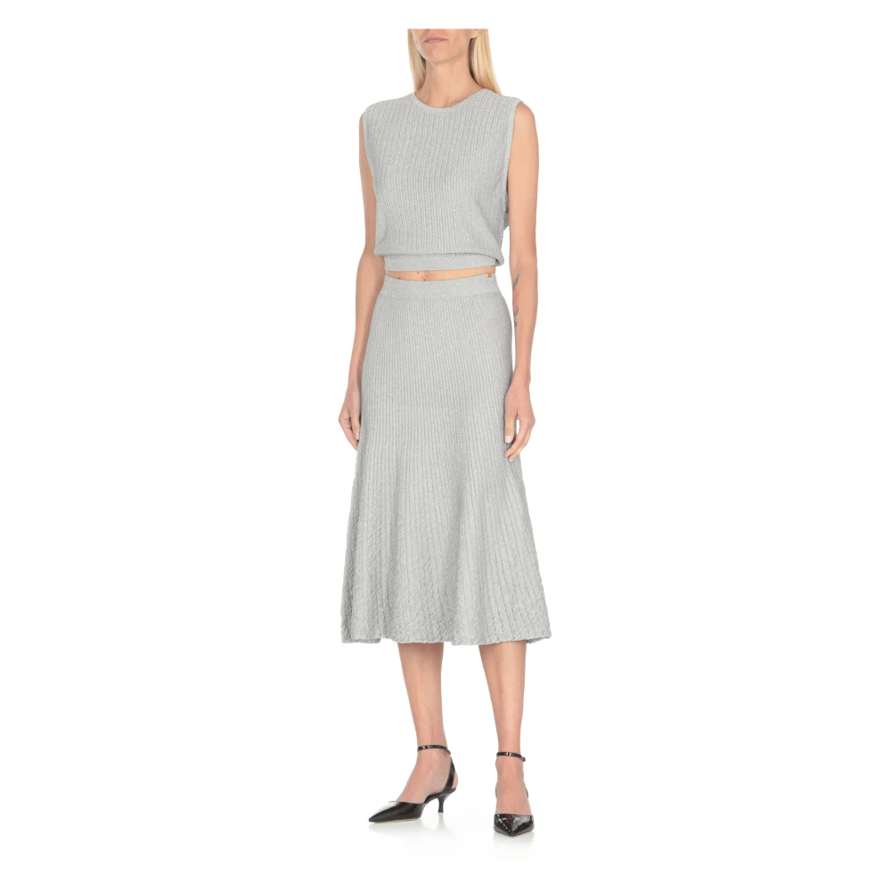 Elisabetta Franchi Grijze Lurex Flared Rok voor Vrouw Gray Dames