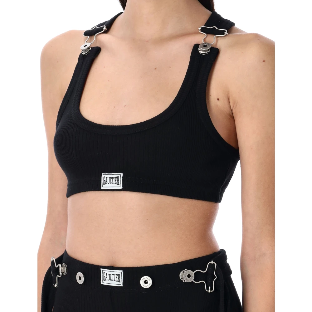 Jean Paul Gaultier Zwarte Geribbelde Tanktop met Gespen Black Dames