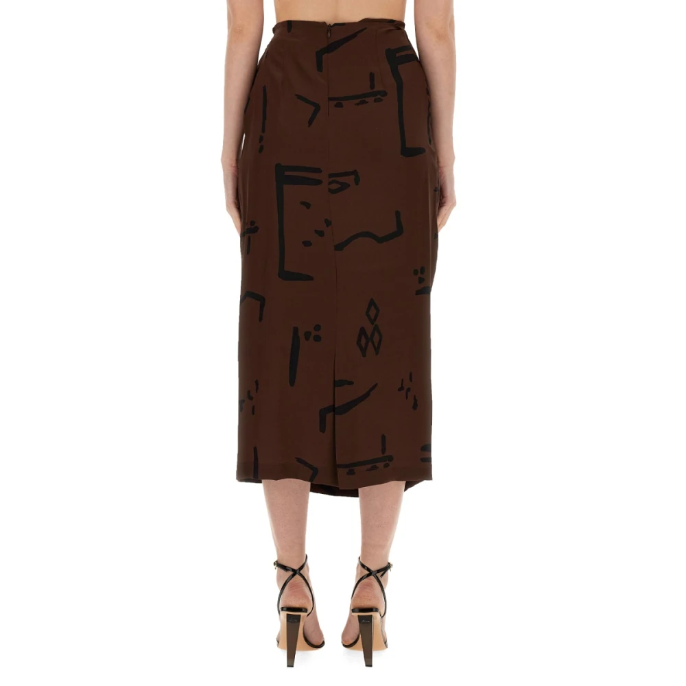 Alysi Zijden Native Print Rok Brown Dames