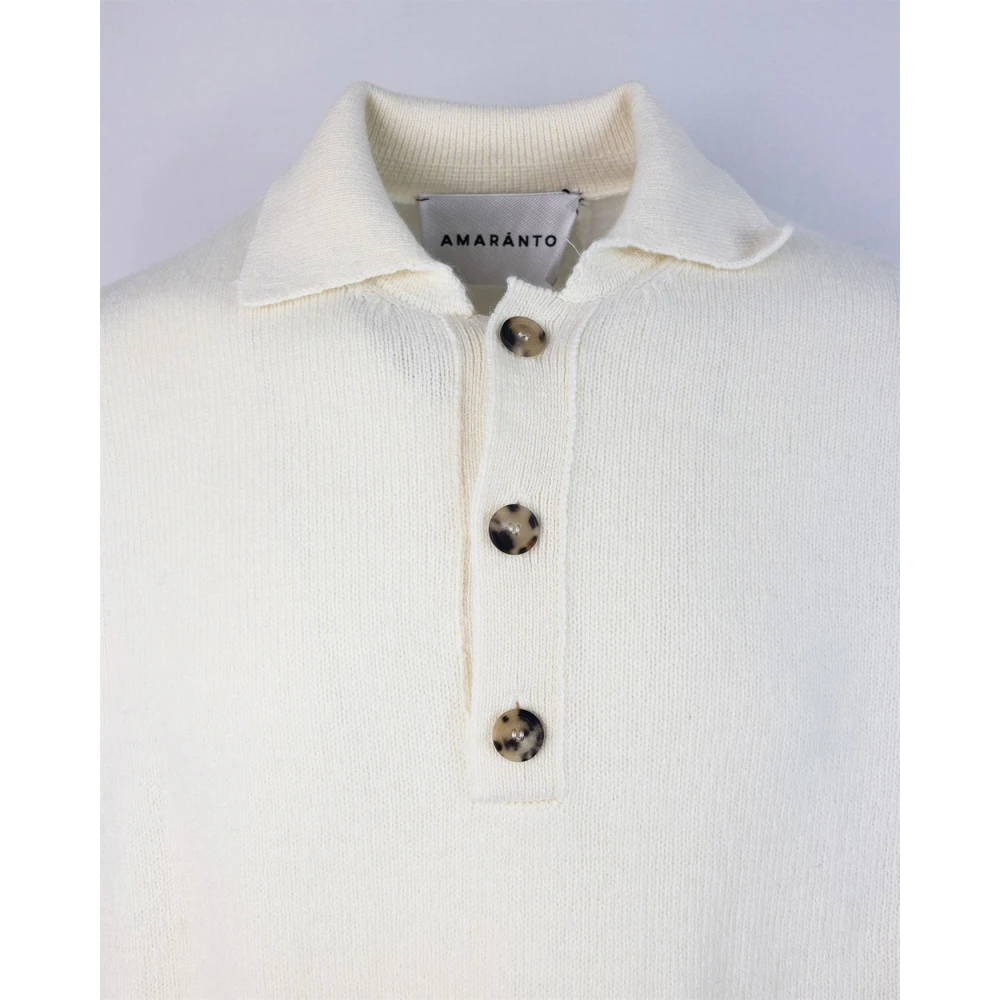 Amaránto Witte Polo Sweater Wol Kasjmier White Heren