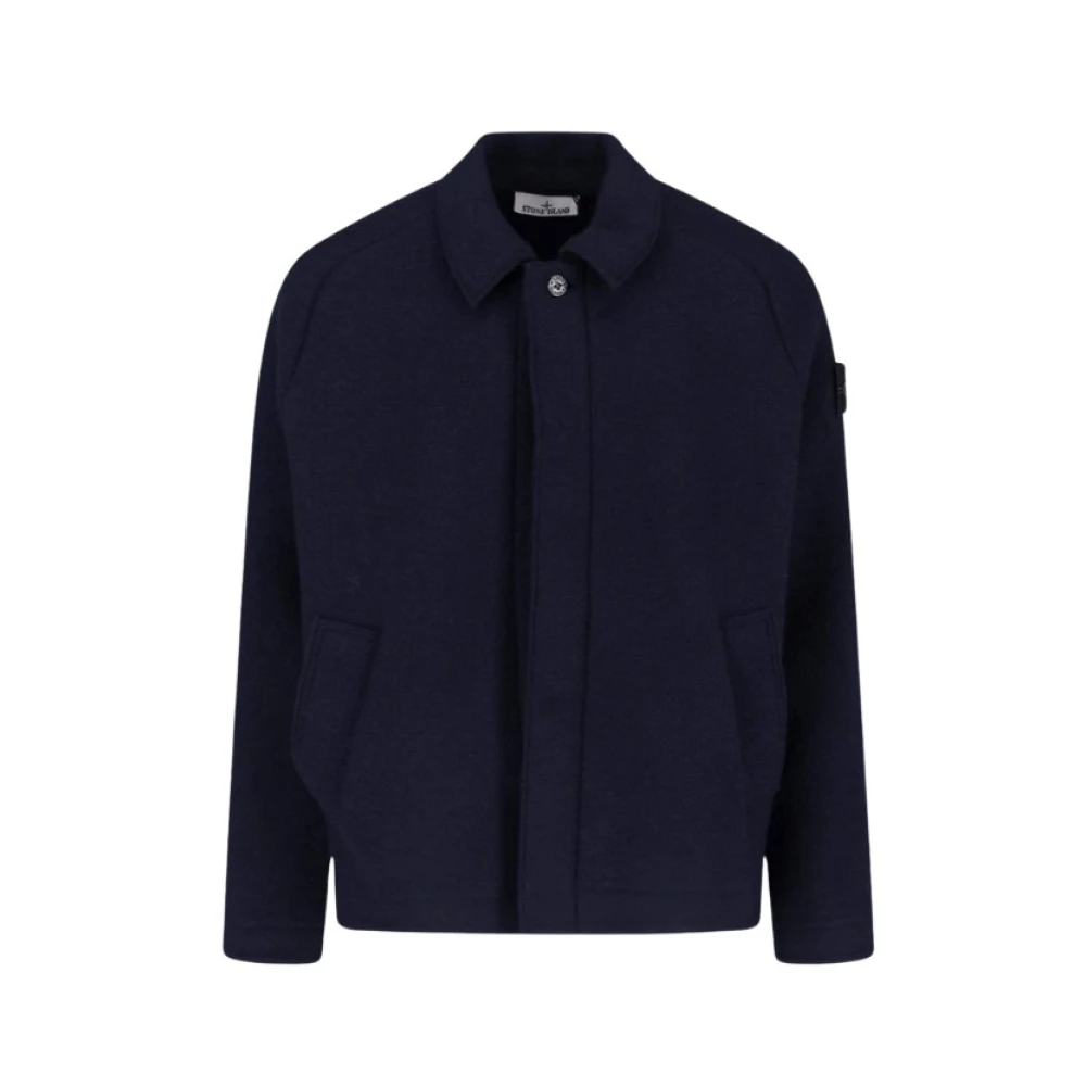 Stone Island Uomo Blu Giacca In Lana Vergine - Immagine 2