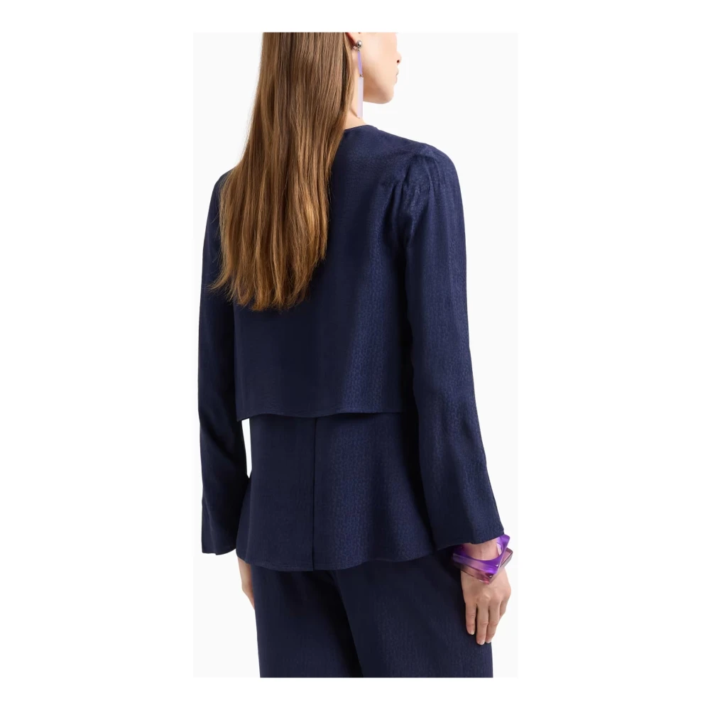 Emporio Armani Blauw Ronde Hals Lange Mouw Shirt Blue Dames
