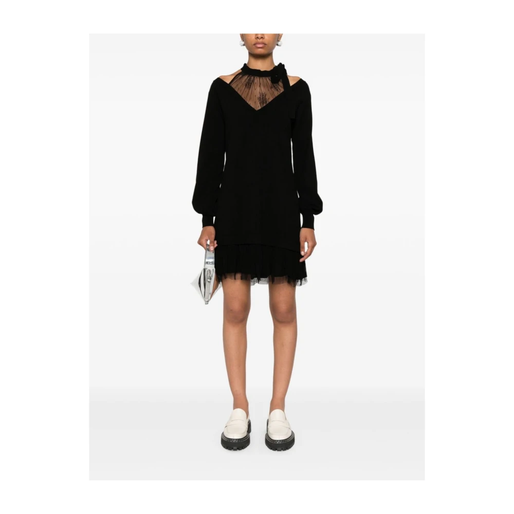 Twinset Zwarte Kantjurk met Strik Black Dames