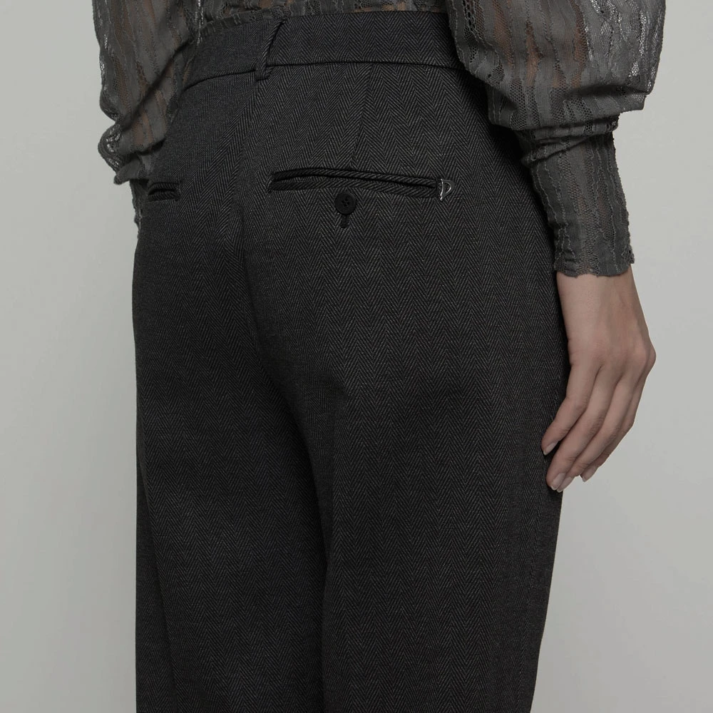 Dondup Zip Pants in Herringbone Patroon Black Dames