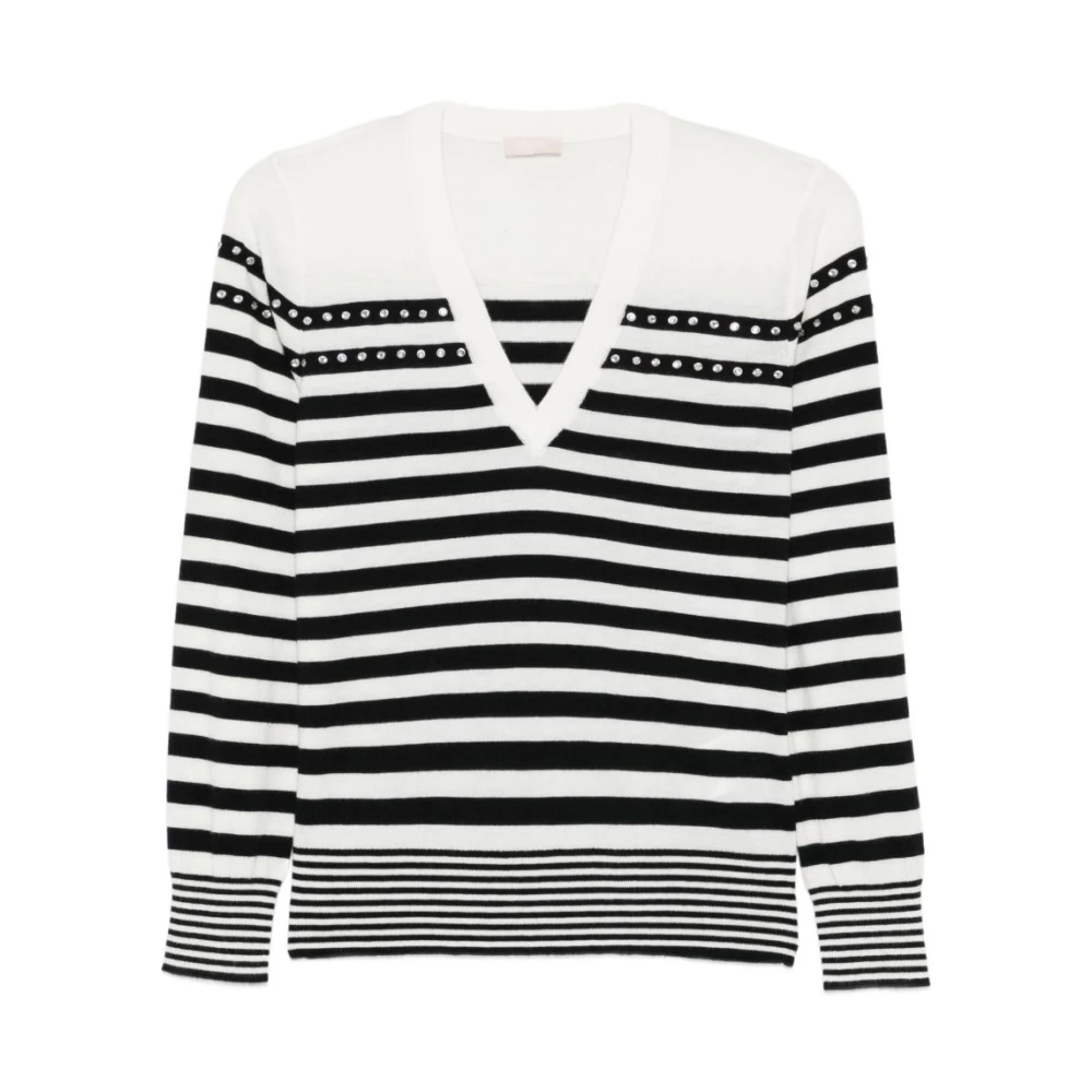 Liu Jo Women's Black V-Neck Knitwear, M, Striped V-Neck Jumper