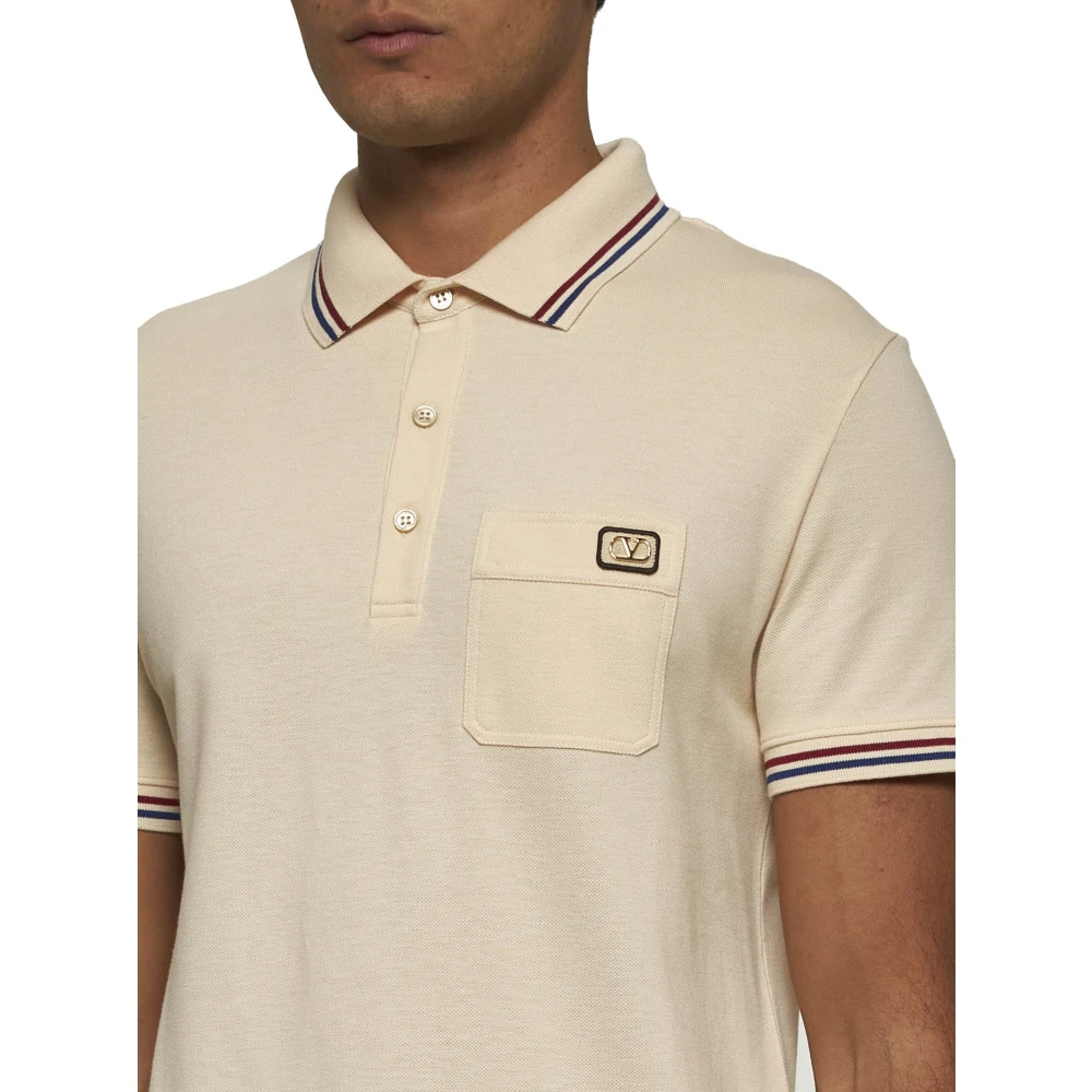 Valentino Gestreept Poloshirt Beige Katoen Pique Yellow Heren