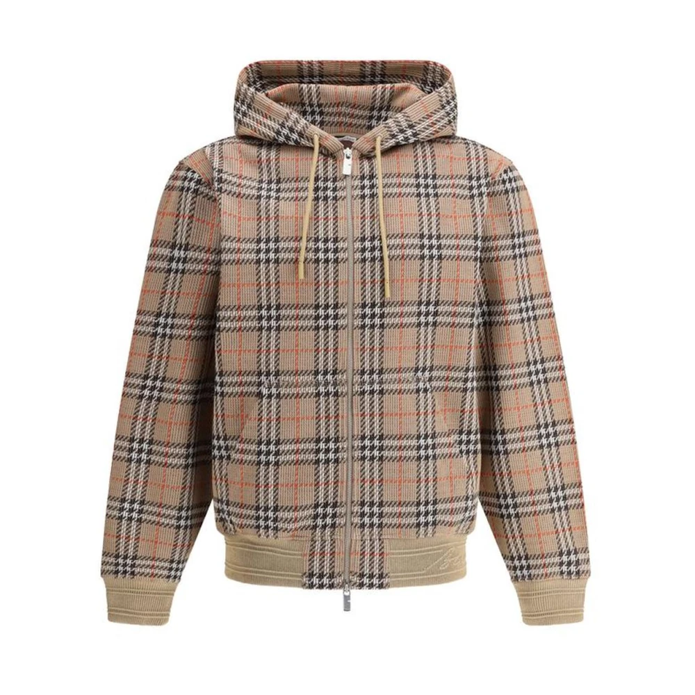 Burberry Geruite Katoenen Hoodie met Verstelbare Capuchon Brown Heren