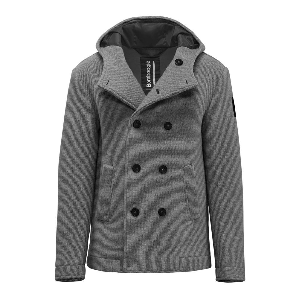 BomBoogie Korte dubbelrijige wollen jas met capuchon Gray Heren