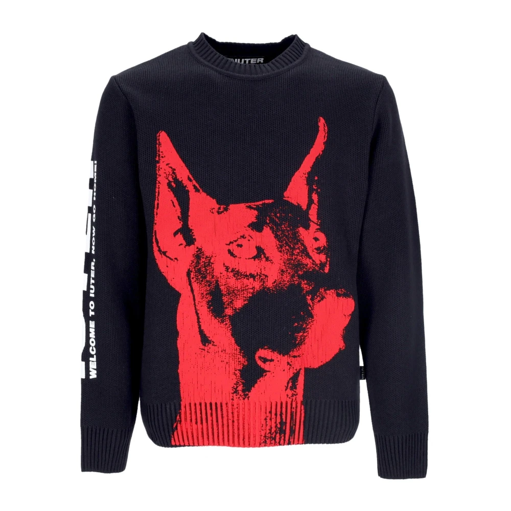 Iuter Zwarte Crewneck Sweater met Frontprint Black Heren
