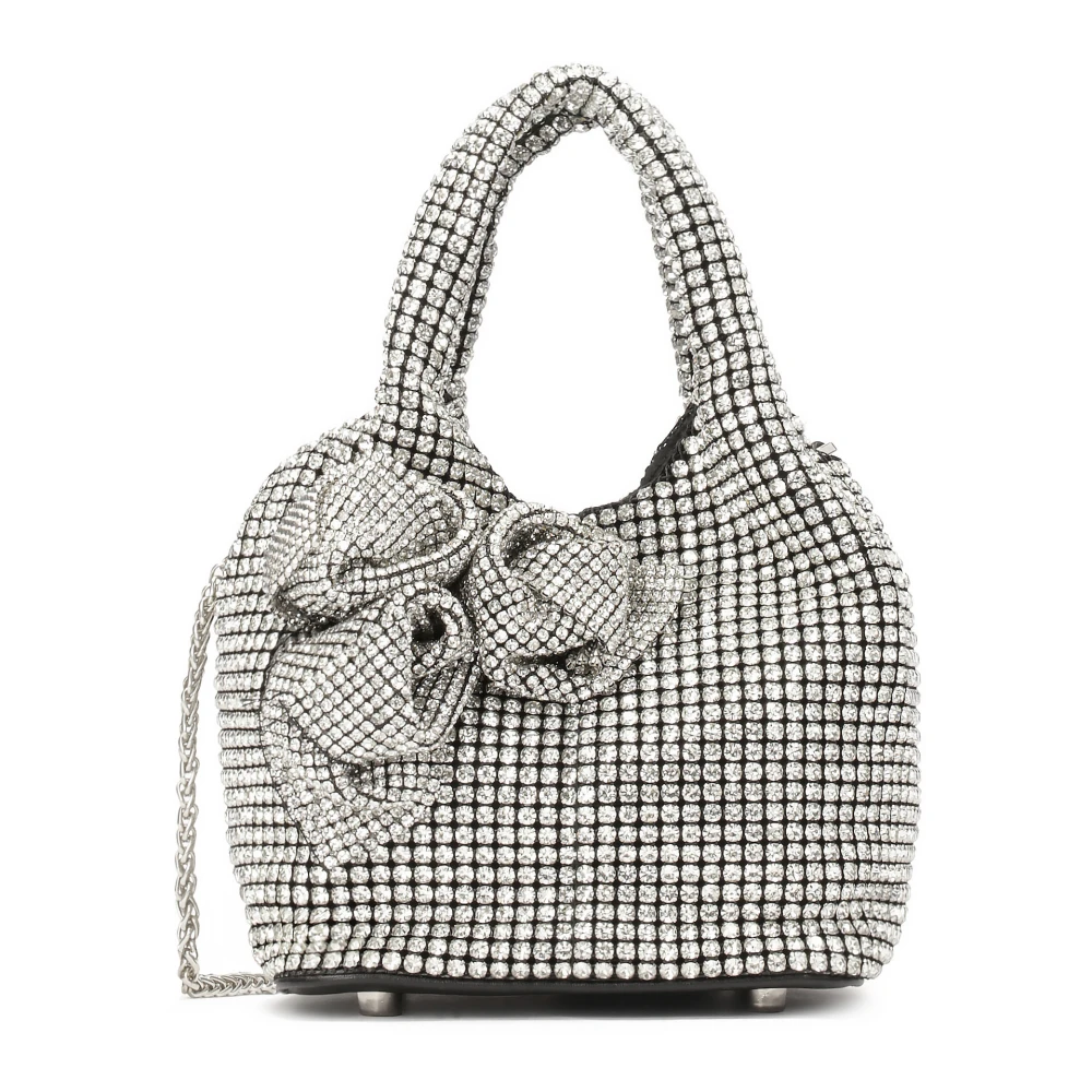 Kazar Glanzende handtas met zirkonen en 3D-bloemen Gray Dames