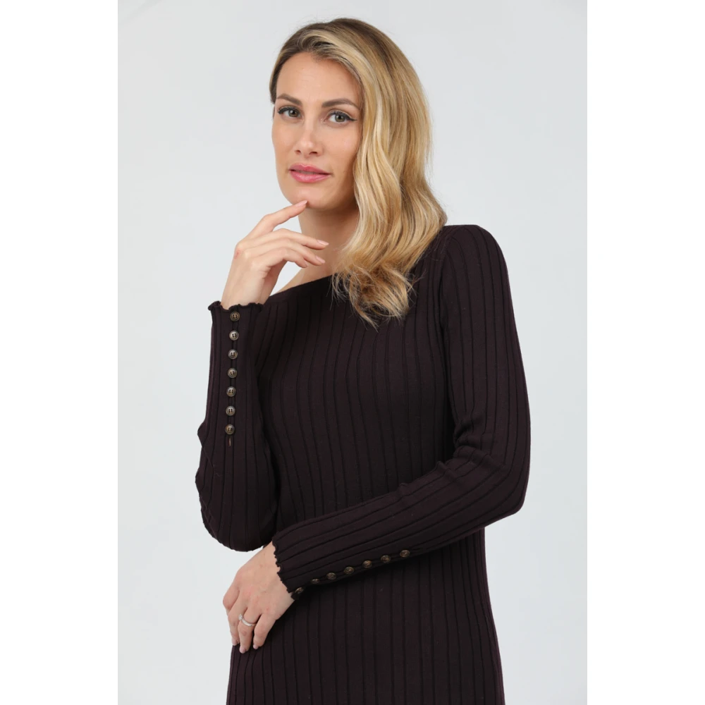 Alpha Studio Top met lange mouwen en boothals met knoopdetail Brown Dames