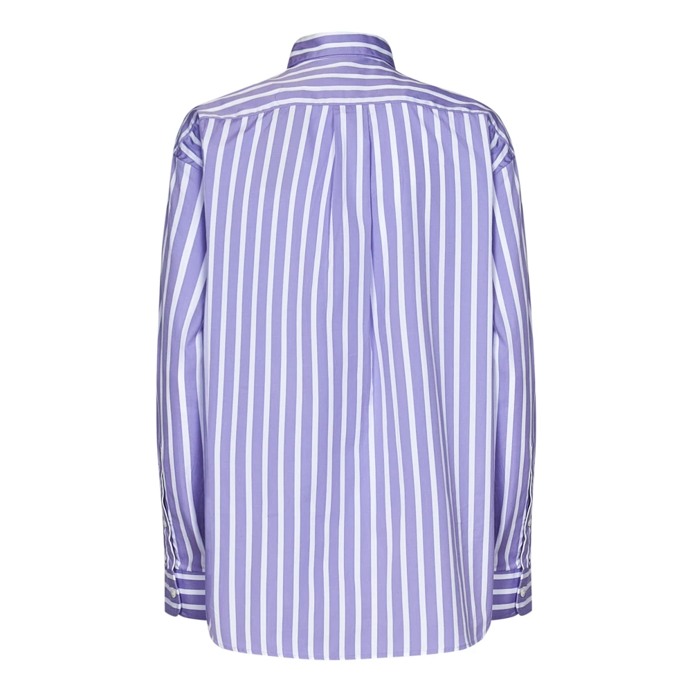 Ralph Lauren Lila Katoenen Overhemd met Ontspannen Pasvorm en Pony Borduursel Purple Dames