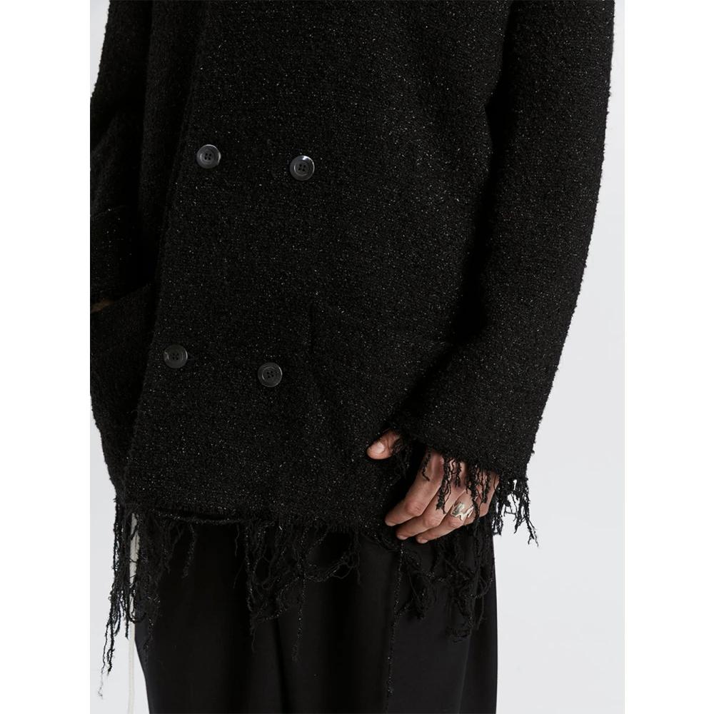 Magliano Metallic Tweed Double-Breasted Jas Black Heren
