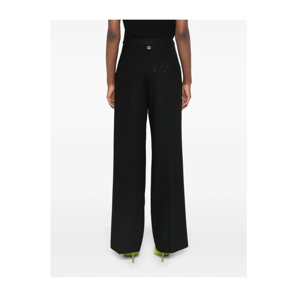 Twinset Pailletten Gestreepte Palazzo Broek Black Dames