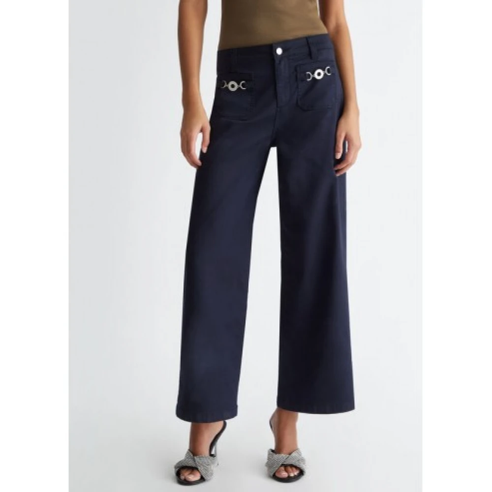 Liu Jo Blauwe Flared Bottom Up Broek Blue Dames