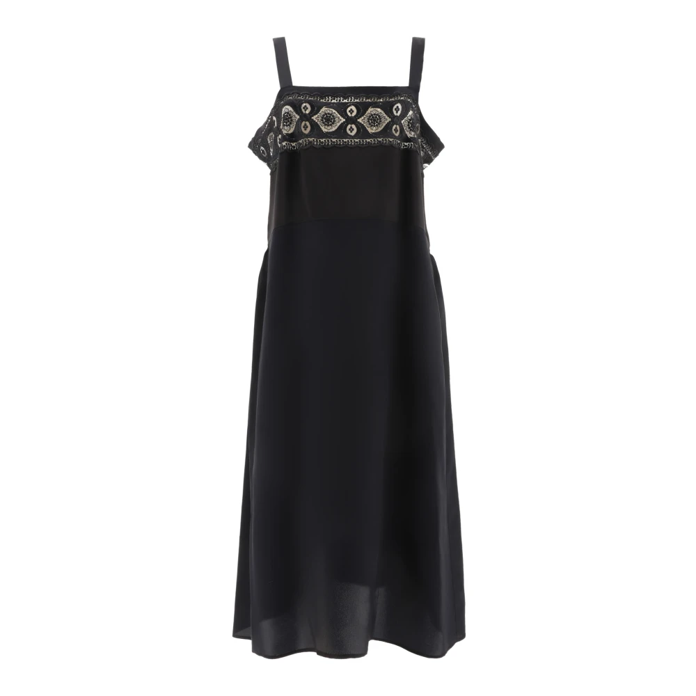 Maison Margiela Women's Black Midi Dresses, Xs, Embroidered Sleeveless Midi Dress