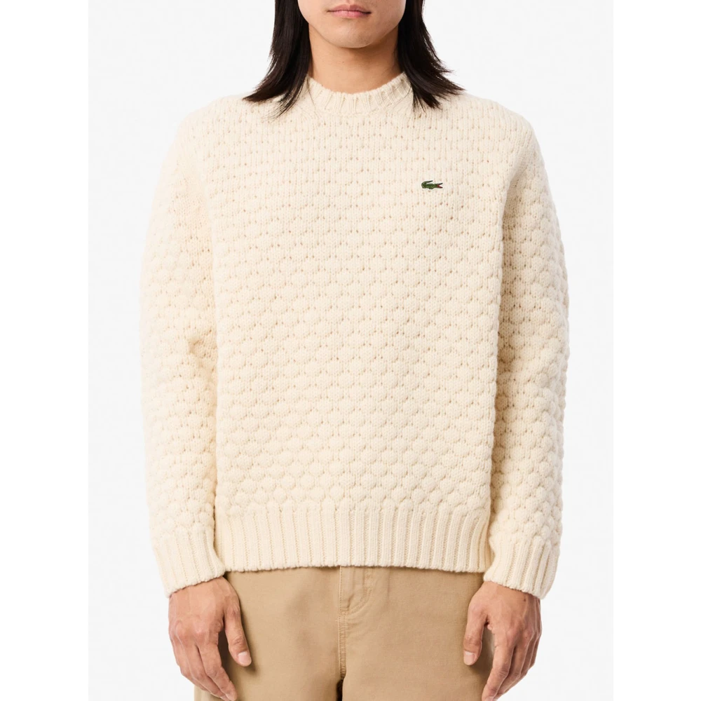 Lacoste Beige Sweater Klassiek Ontwerp Geborduurde Krokodil Beige Heren