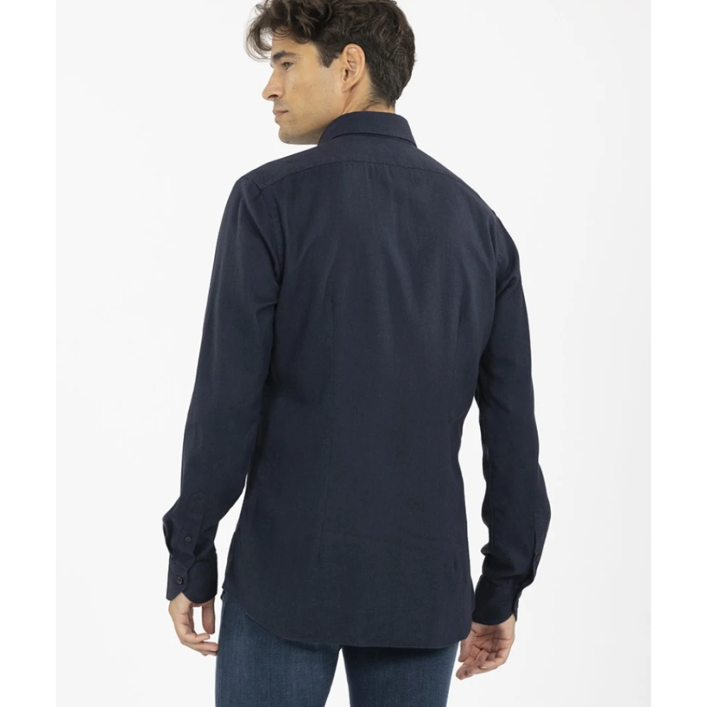Xacus Italiaans Medium Kraag Flanellen Overhemd Blue Heren